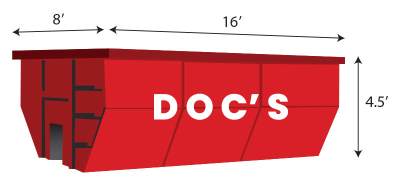 Diagram of a 15 yard roll-off dumpster