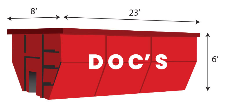 Diagram of a 30 yard roll-off dumpster